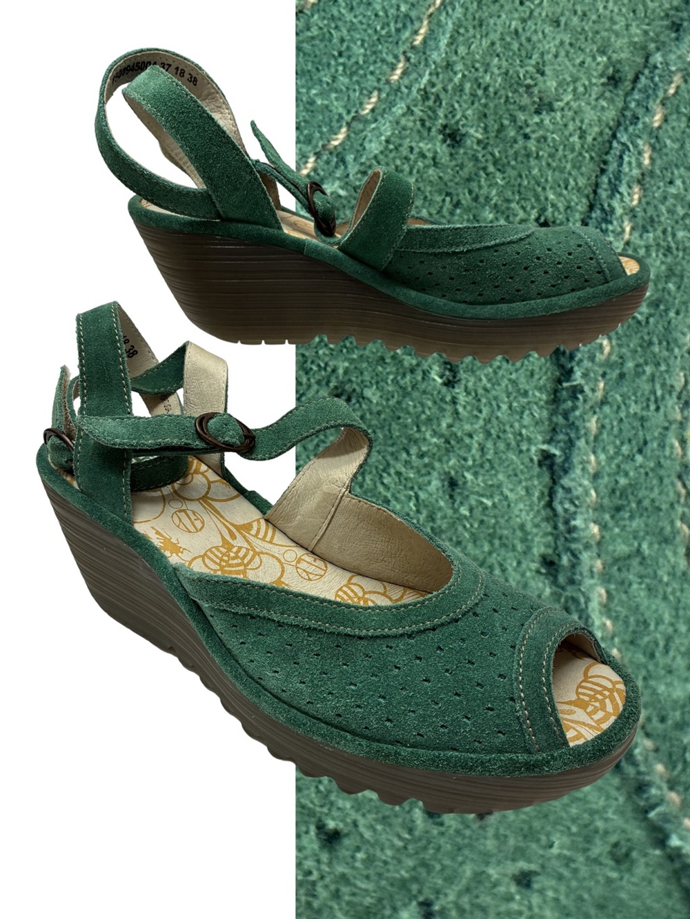 FLY London Strappy Green Wedges 7.5